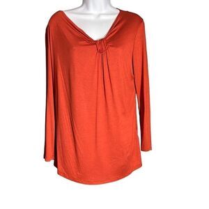 Ellen Tracy Women's Long Sleeve Dress Mini Strechy V Neck Top Orange Size Large